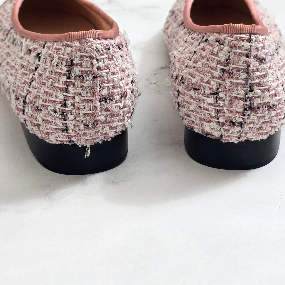 Chanel Pink Tweed Grosgrain Cap Toe Bow Ballet Flats Women’s US 9 EU 39C - Picture 7 of 9